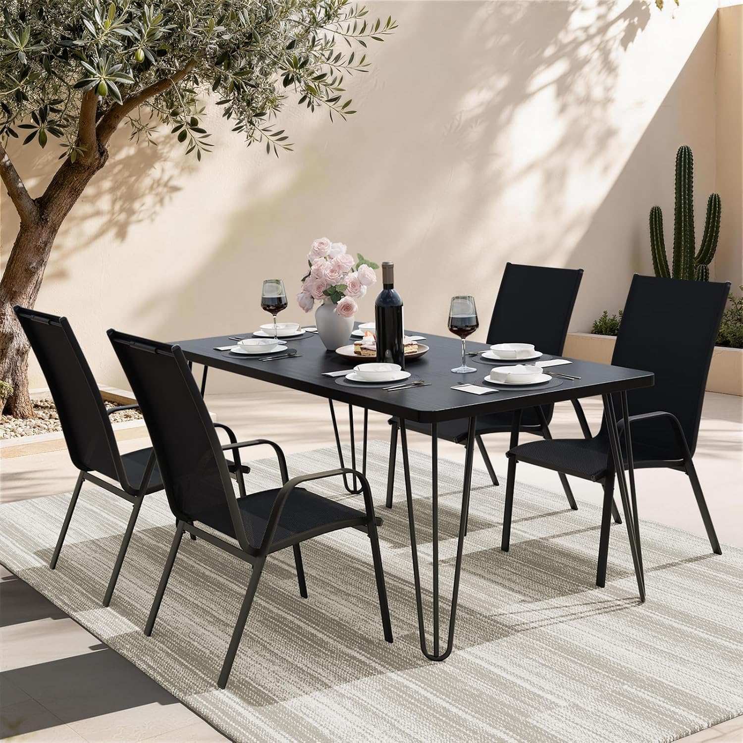 Black Stackable Patio Chairs Set of 4
