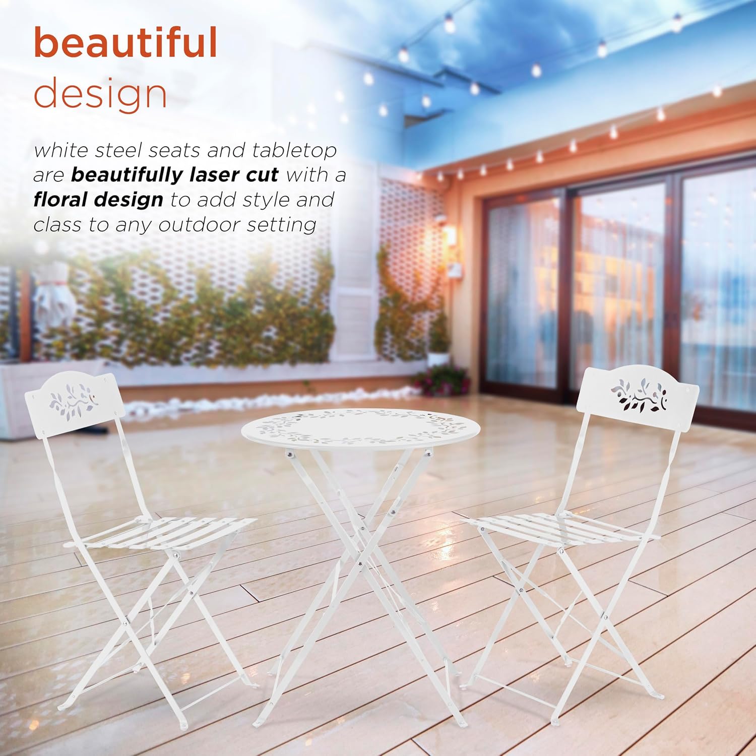 White 3-Piece Folding Bistro Set