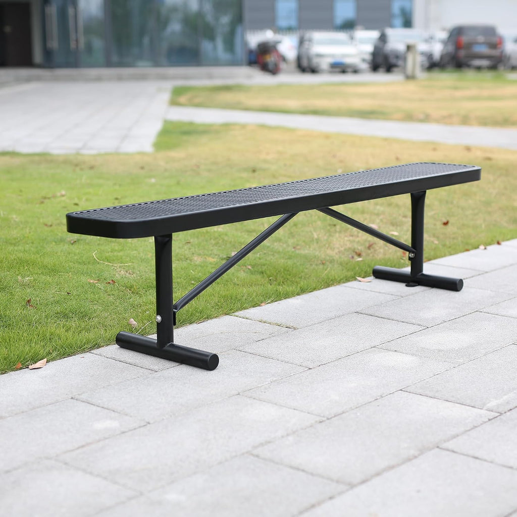 6ft Black Heavy-Duty Metal Park Bench, Portable Frame