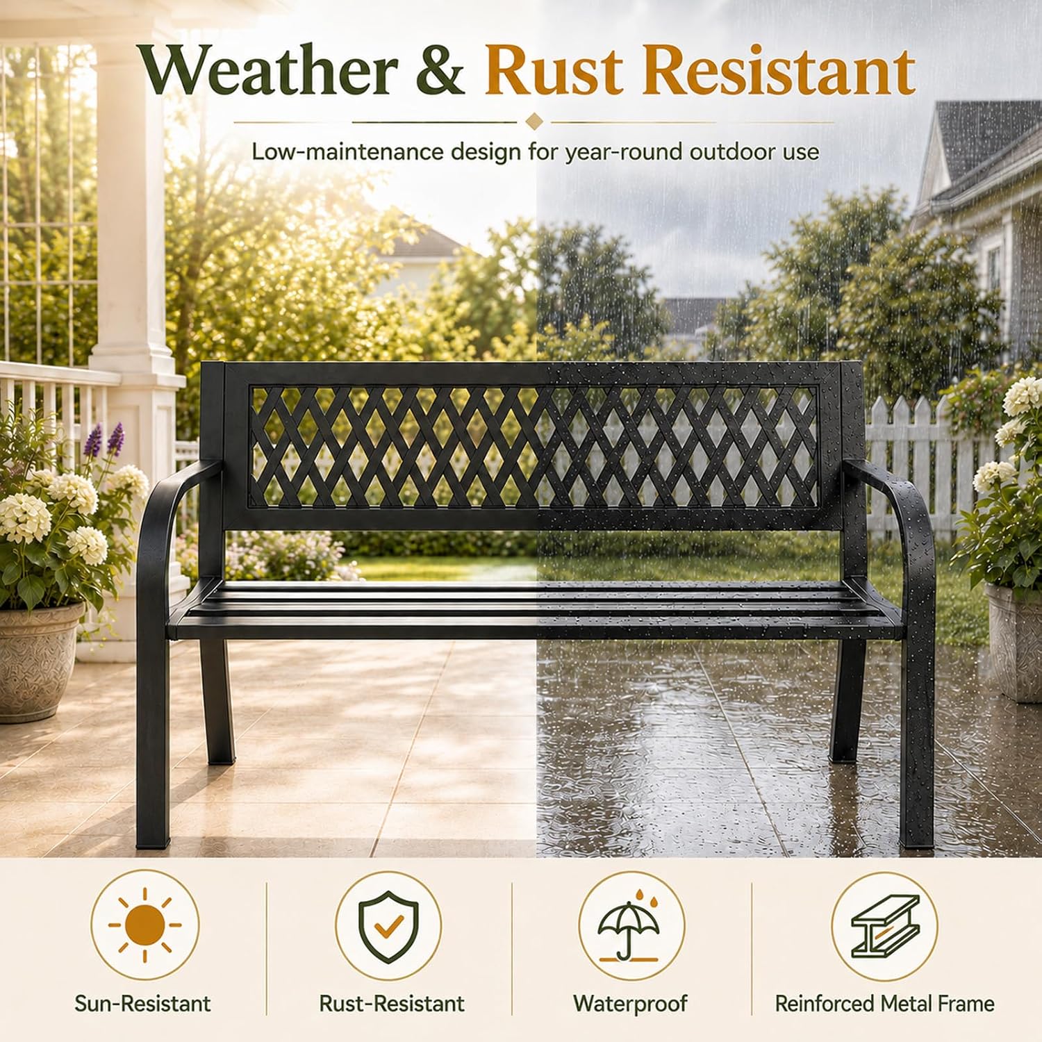 2-Pack Black 47" Heavy Duty Metal Garden Bench