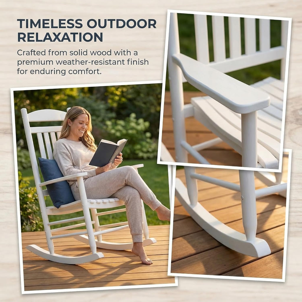 White Oversized Wooden Outdoor Rocking Chair