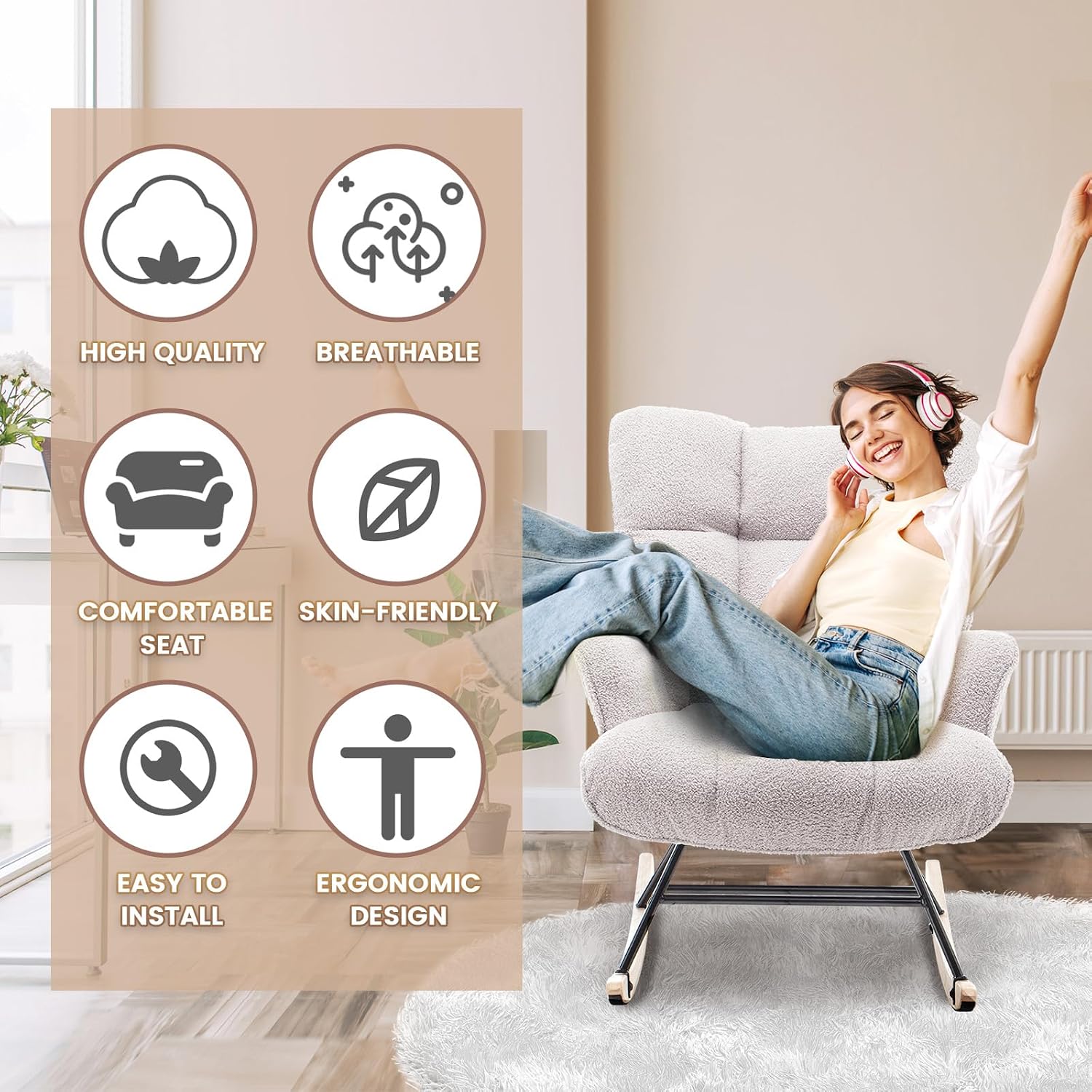Grey Teddy Nursery Glider Rocking Chair