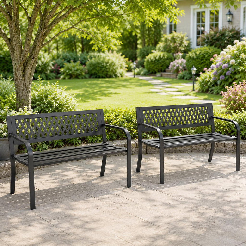 2-Pack Black 47" Heavy Duty Metal Garden Bench