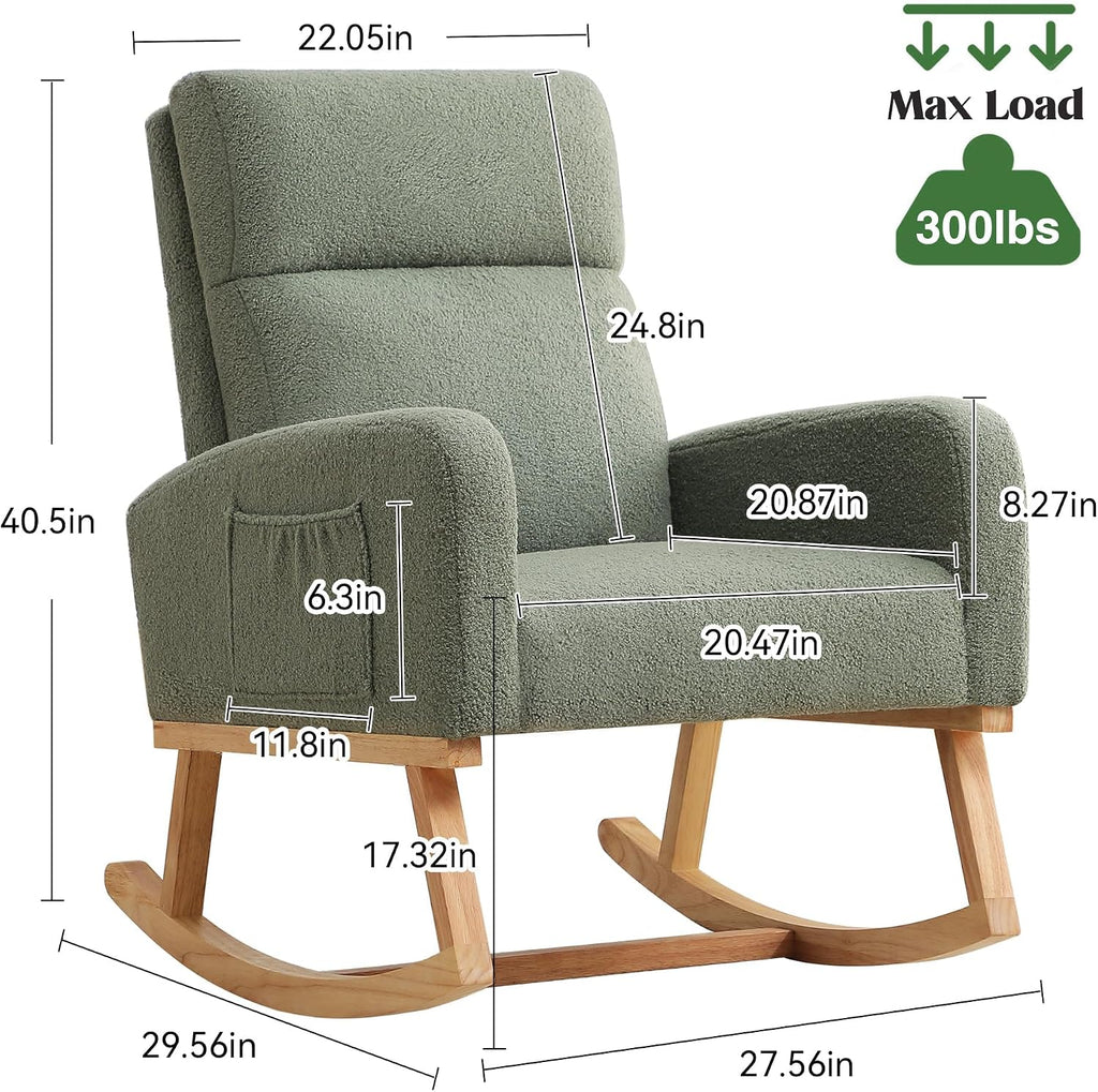 Light Green Boucle Teddy Nursery Rocking Chair