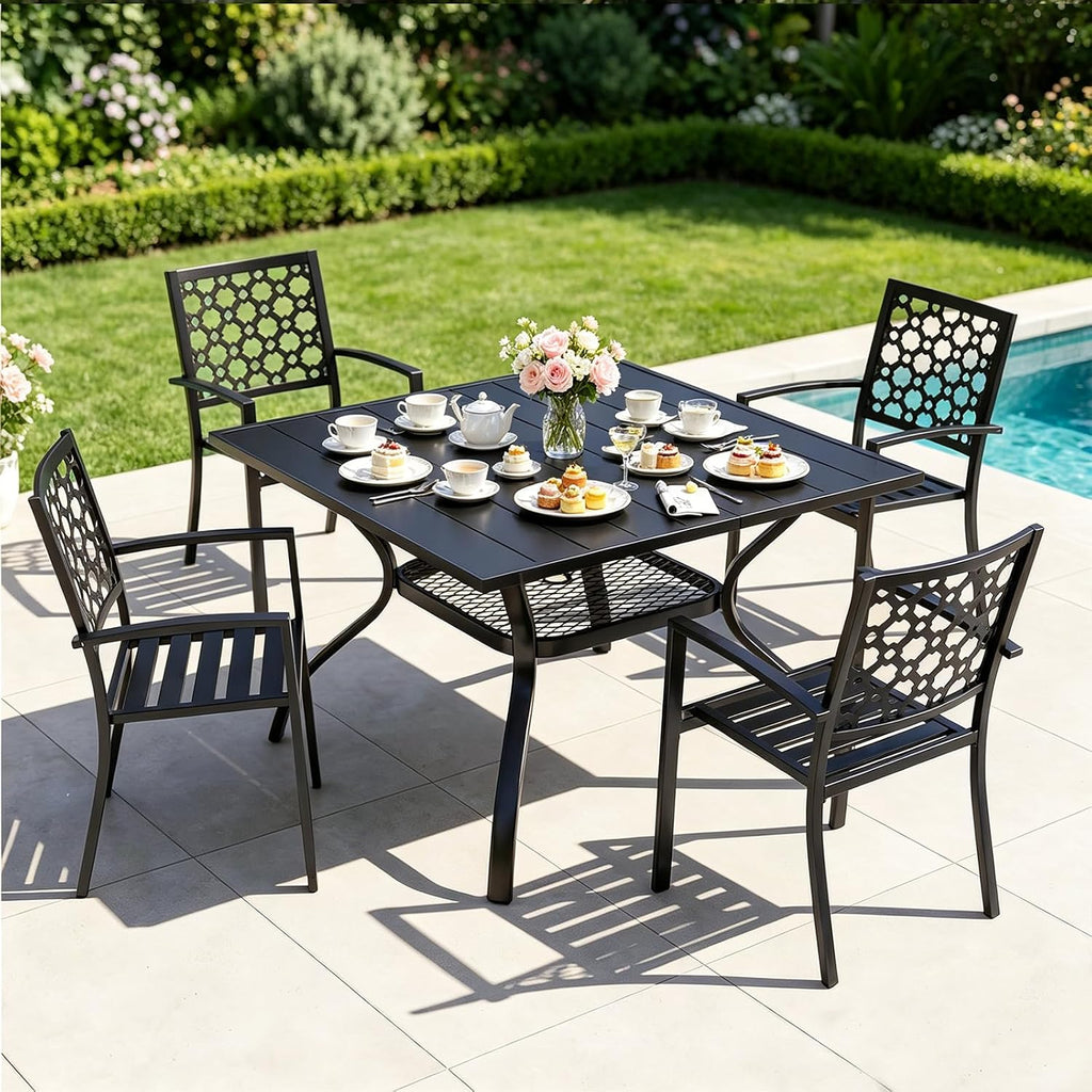 Black Stackable Patio Chairs Set of 2