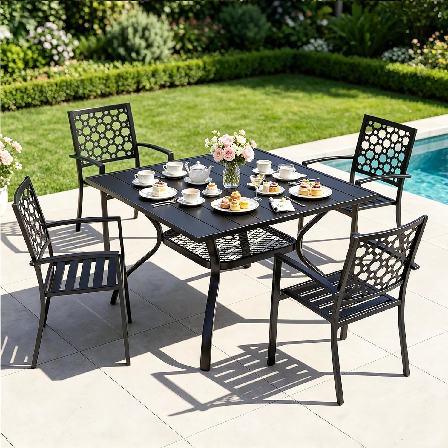 Black Stackable Patio Chairs Set of 2