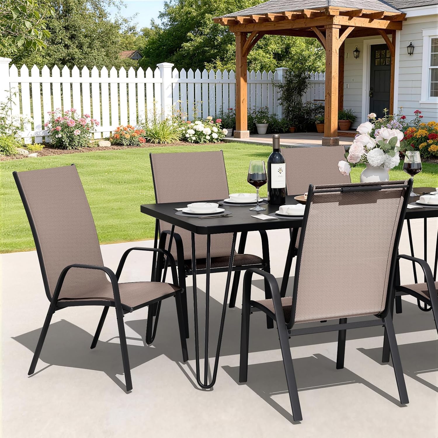 Brown Stackable Patio Chairs Set of 4