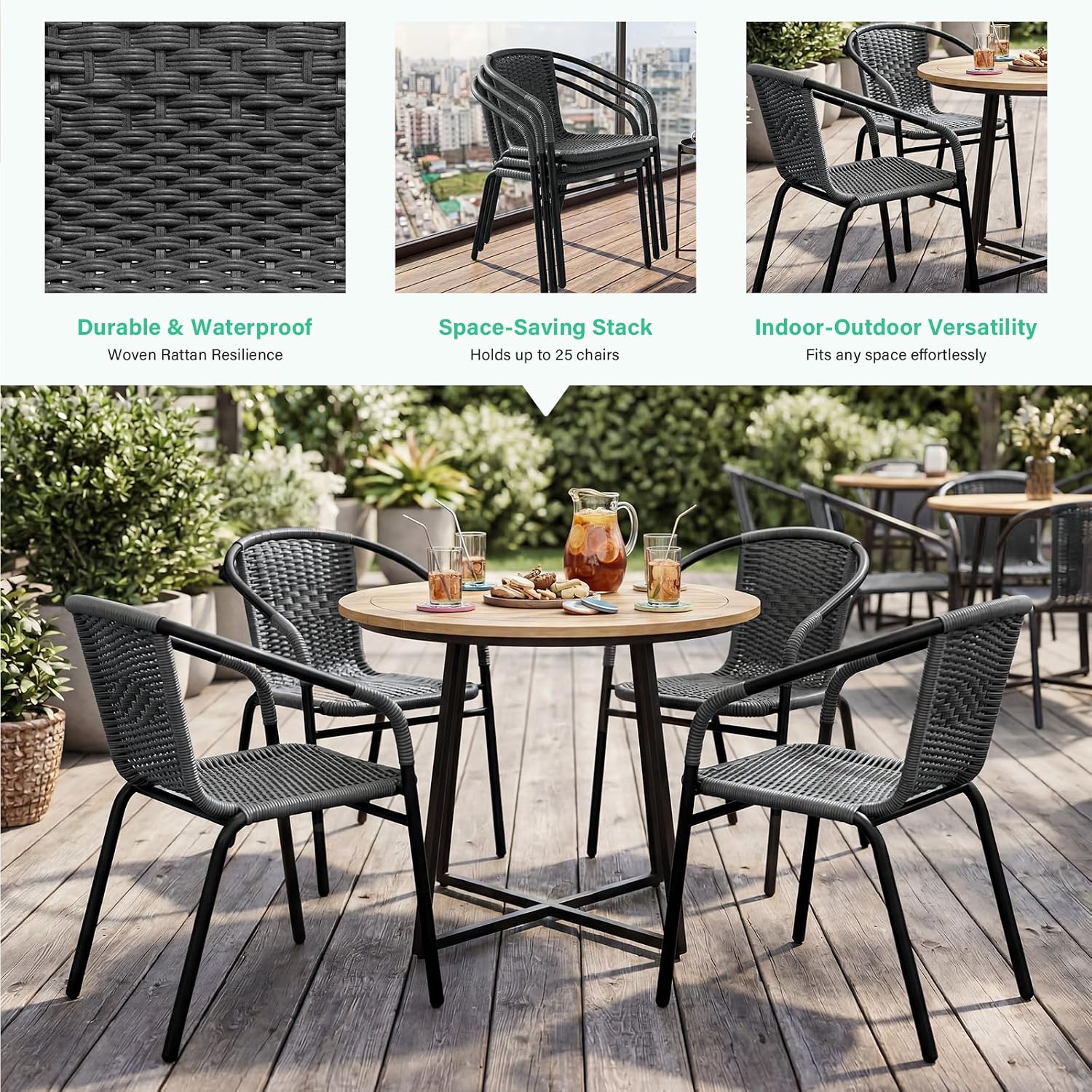 Gray Stackable Patio Chairs Set of 4