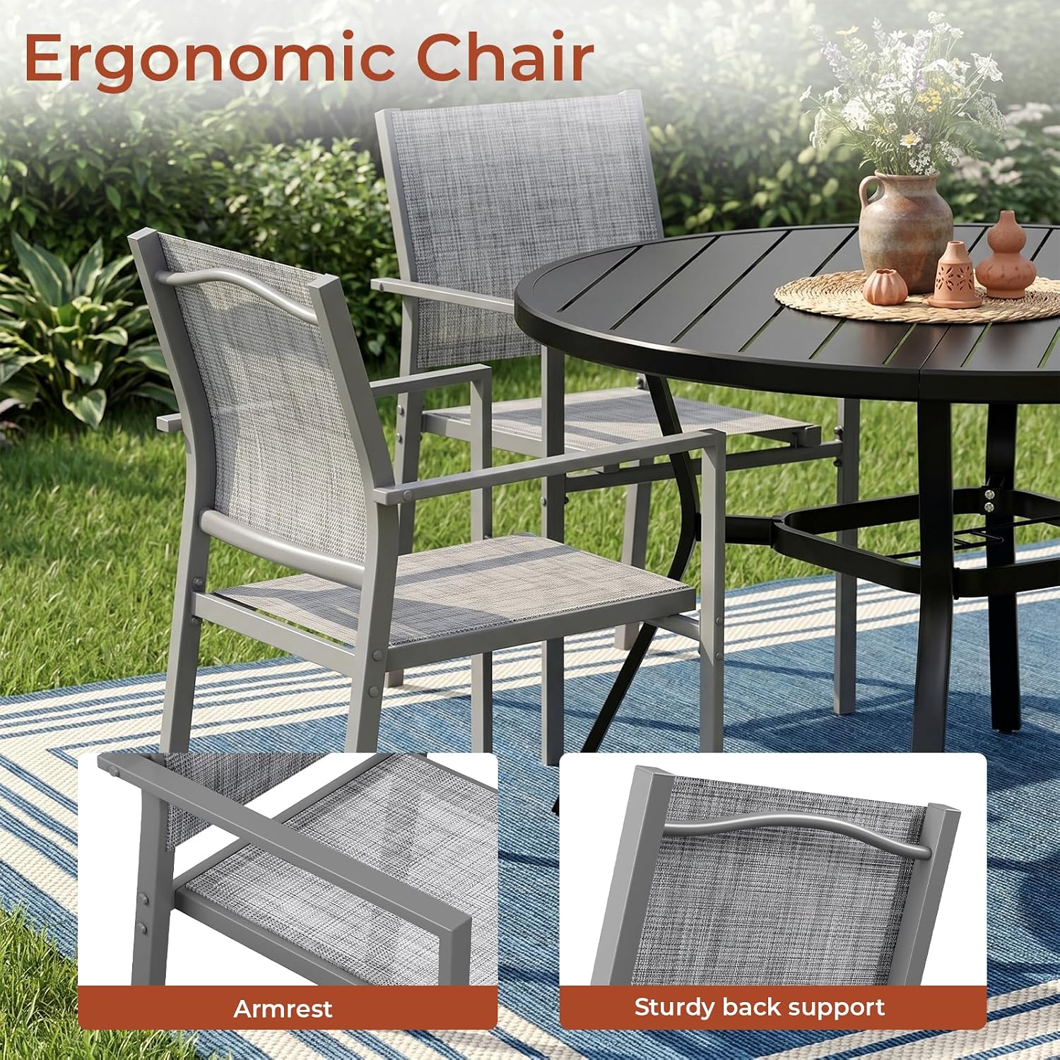 Grey Stackable Patio Chairs Set of 4
