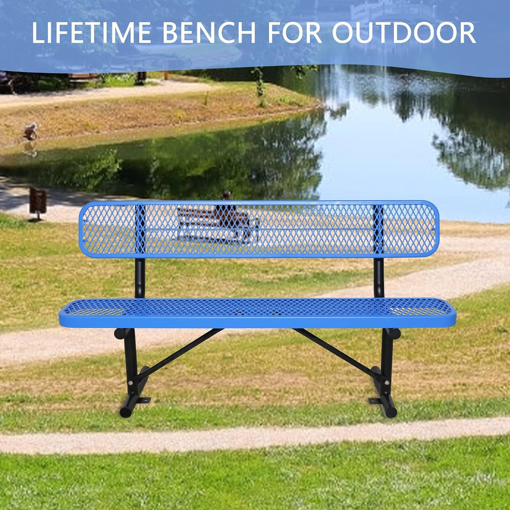 Blue Thermoplastic-Coated Metal Park Bench 6FT