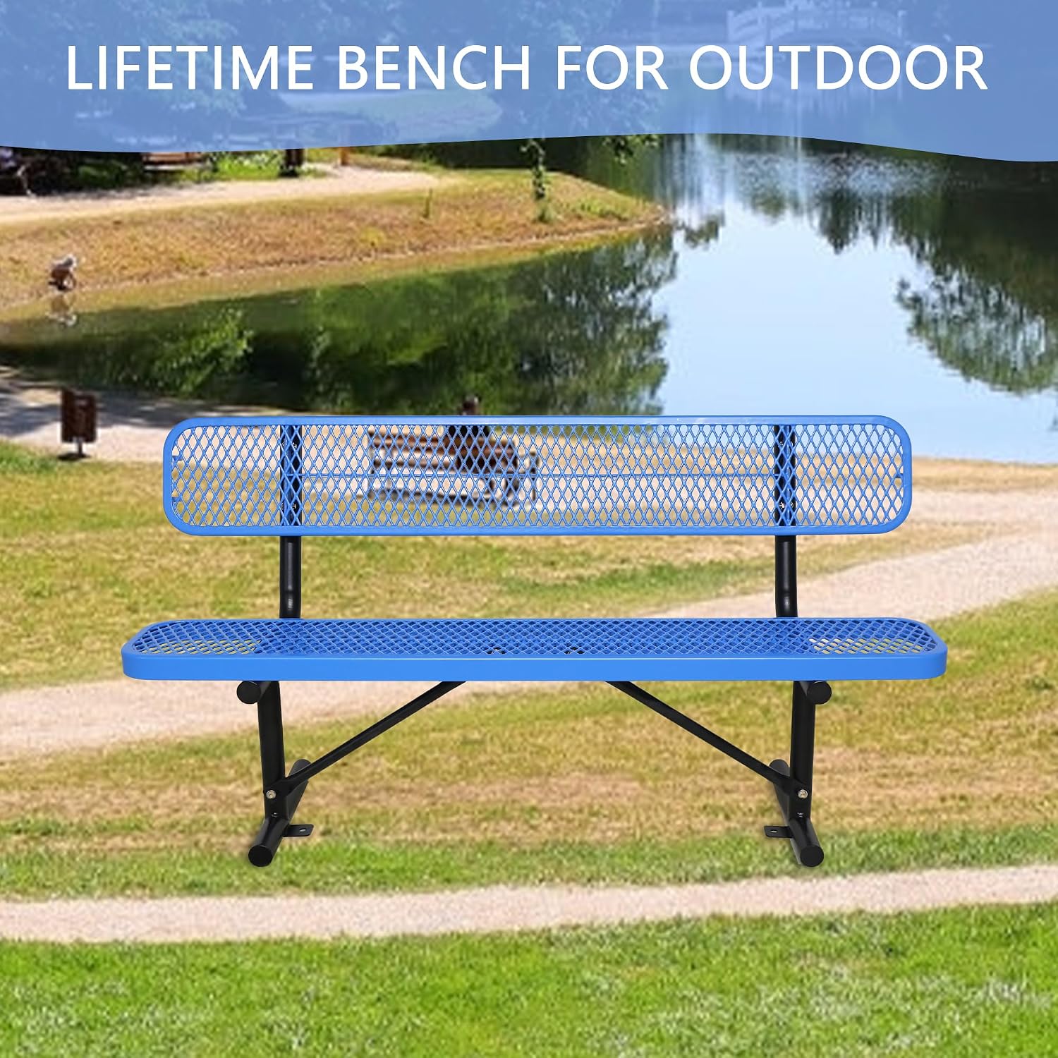 Blue Thermoplastic-Coated Metal Park Bench 6FT