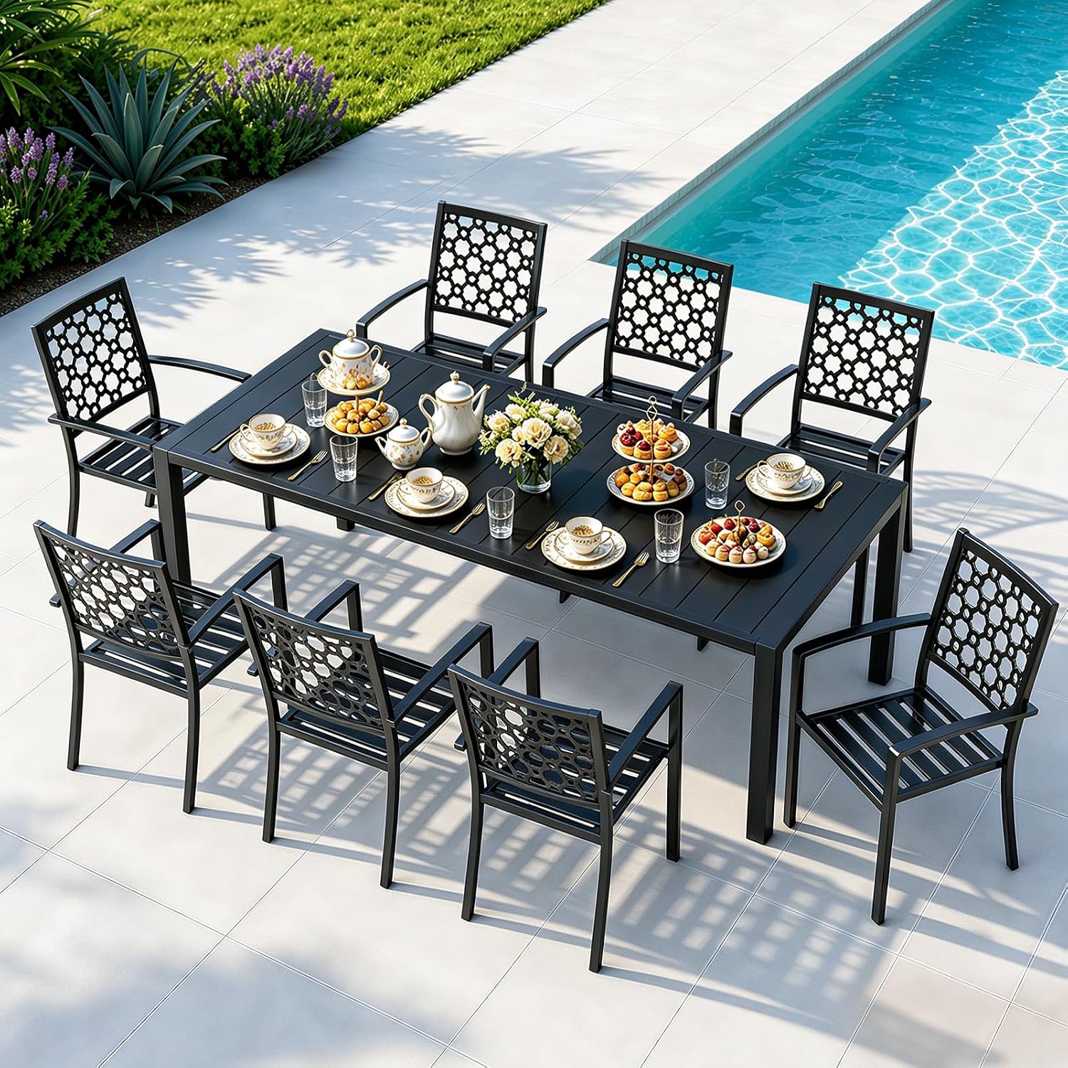 Black Stackable Patio Chairs Set of 2
