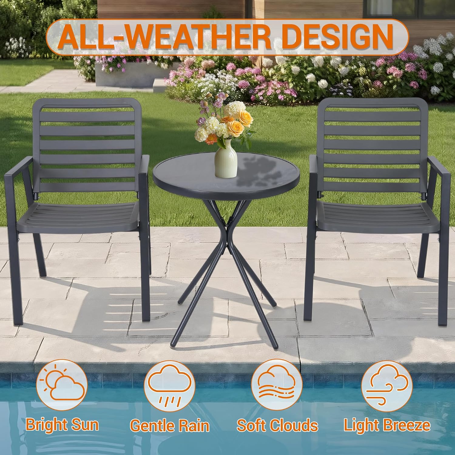 Grey 3-Piece Outdoor Patio Bistro Set