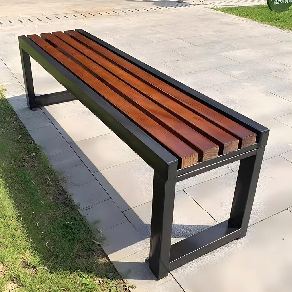 59" Wood Seat Metal Park Bench