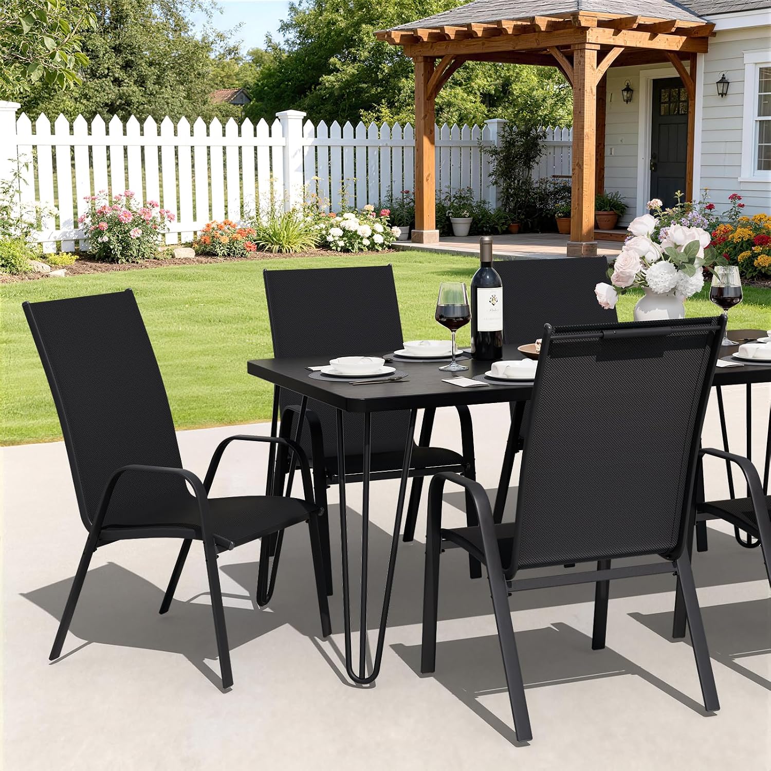 Black Stackable Patio Chairs Set of 4