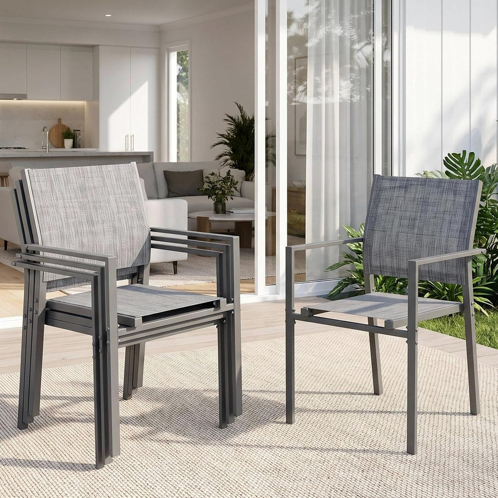 Grey Stackable Patio Chairs Set of 4