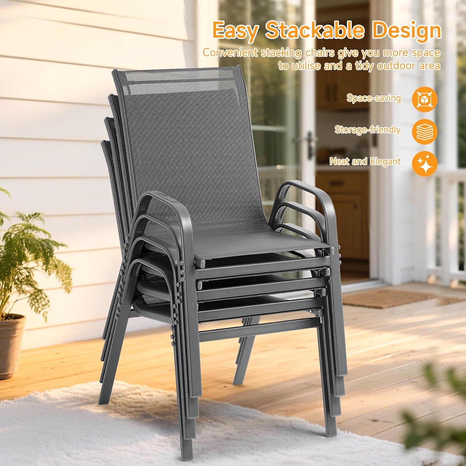 Stackable Patio Chairs Set of 4