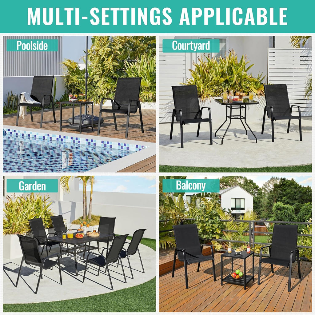 Black Stackable Patio Chairs Set of 2