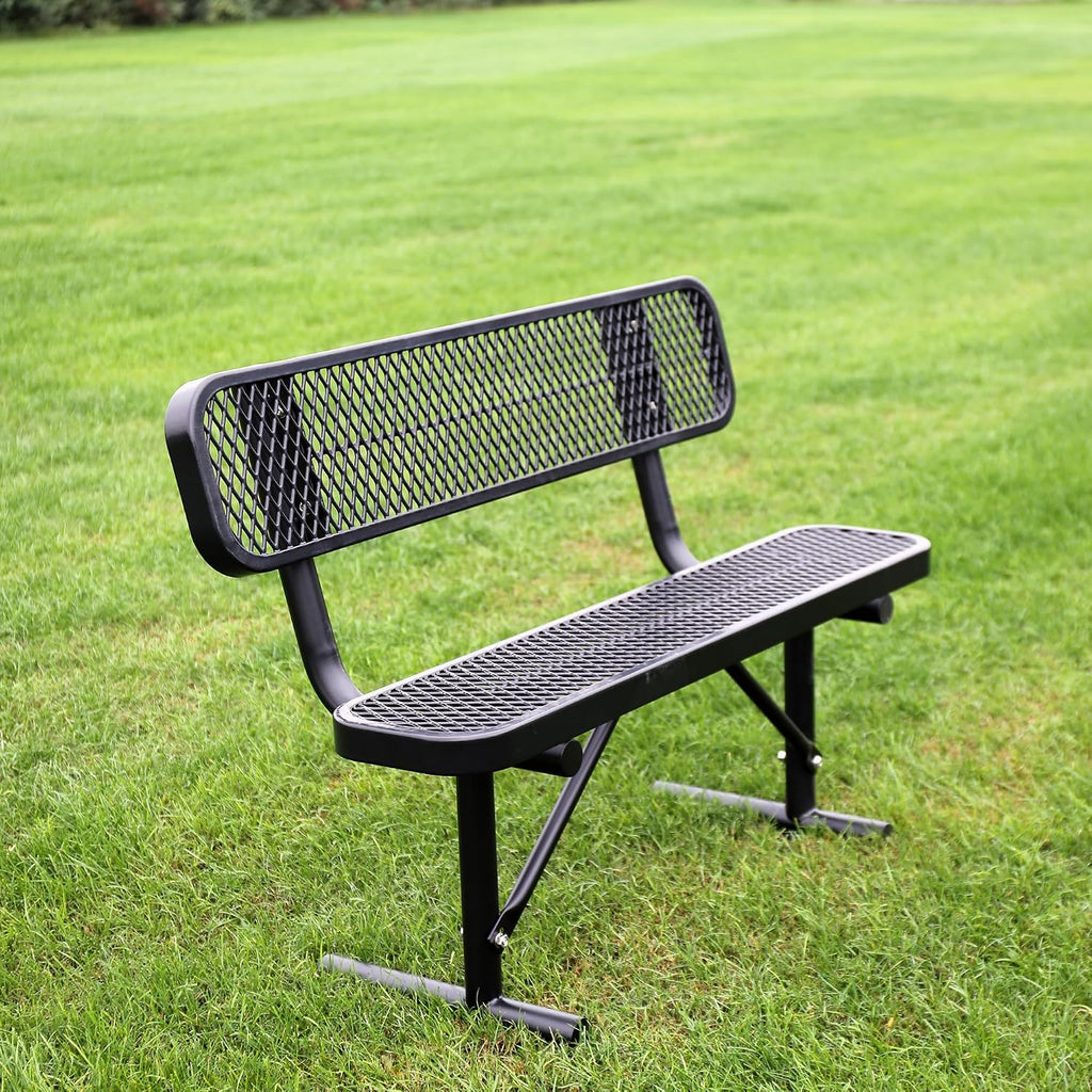 Black Heavy Duty Metal Park Bench with Backrest
