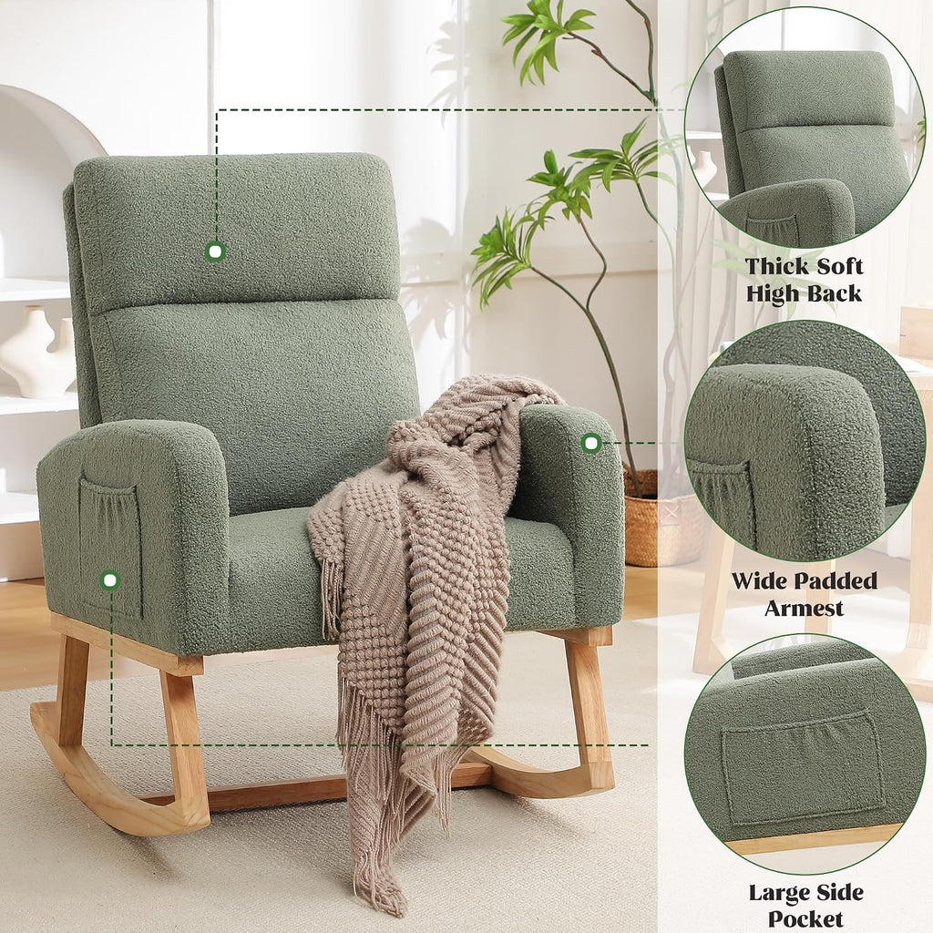 Light Green Boucle Teddy Nursery Rocking Chair