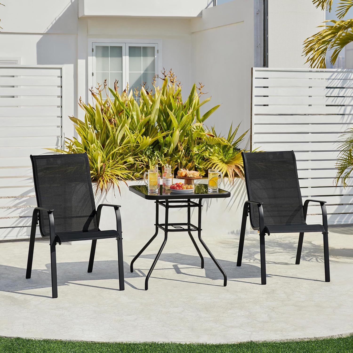 Black Stackable Patio Chairs Set of 2
