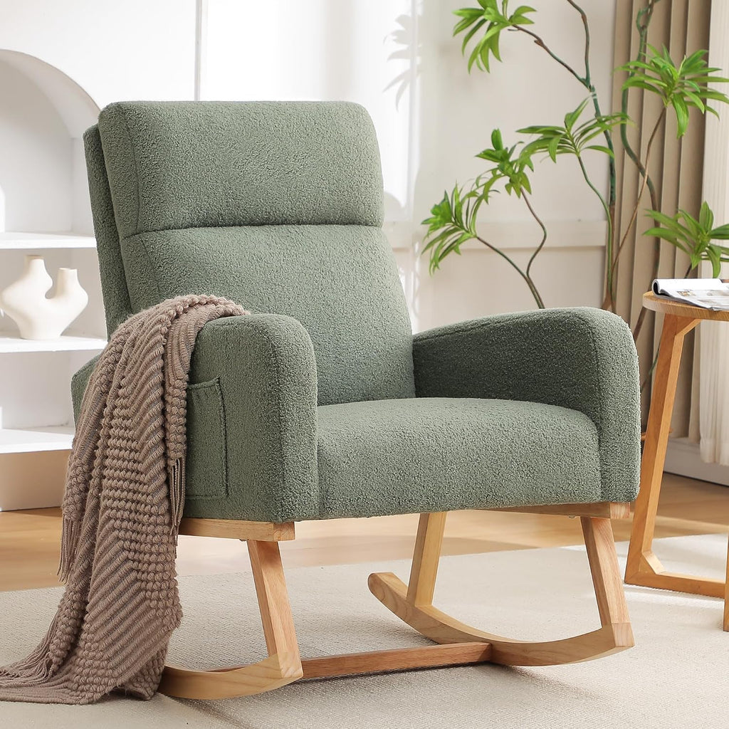 Light Green Boucle Teddy Nursery Rocking Chair