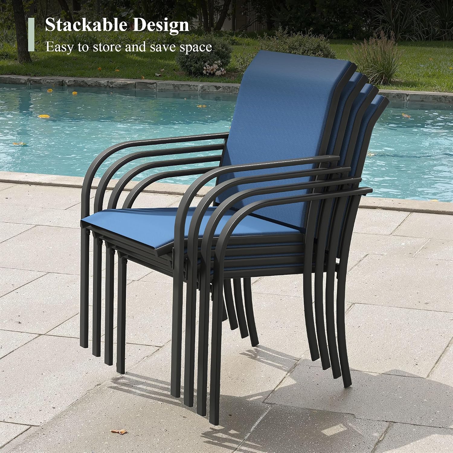 Dark Blue Stackable Patio Chairs Set of 2