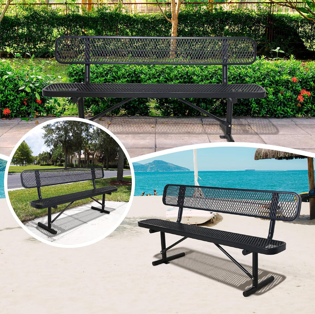 Black Heavy Duty Metal Park Bench with Backrest