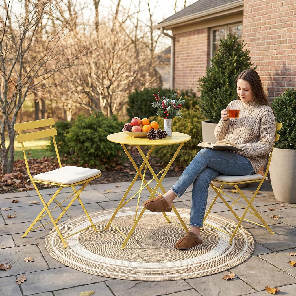 Yellow Cushioned 3-Piece Folding Bistro Set