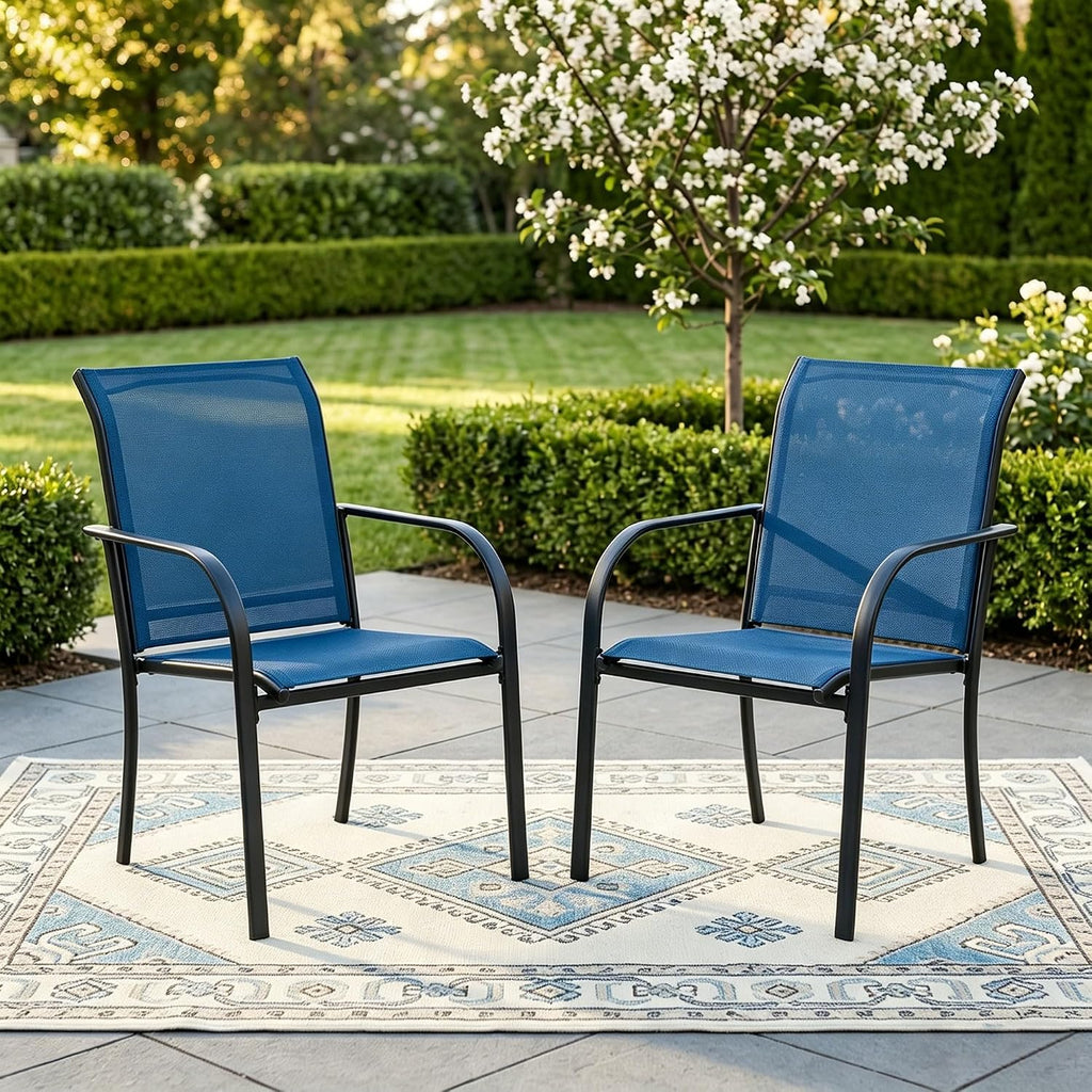 Dark Blue Stackable Patio Chairs Set of 2