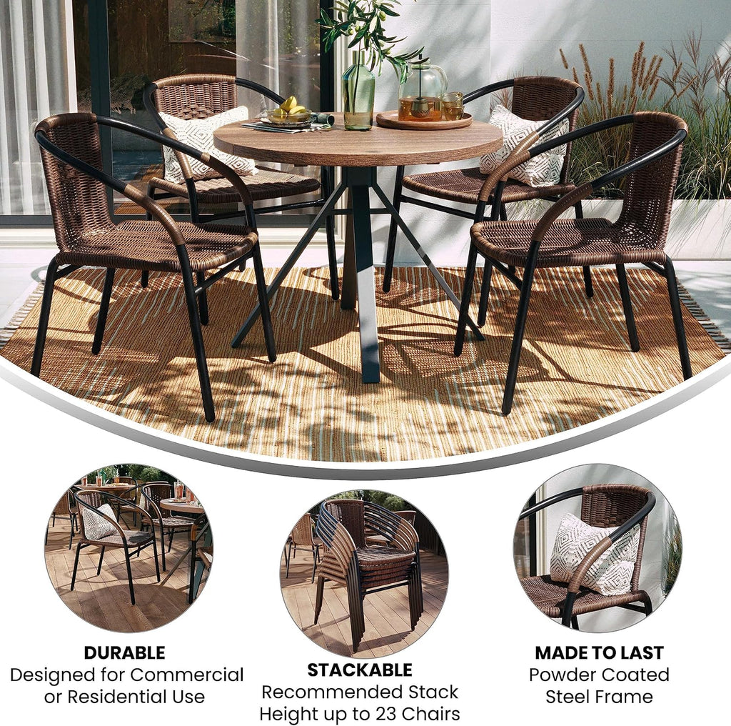 Brown Rattan Stackable Chairs Set of 4