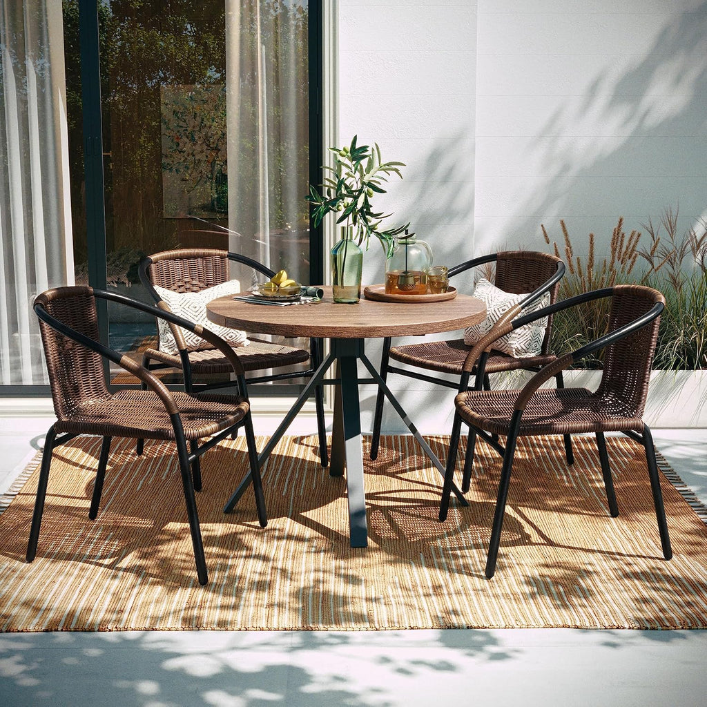 Brown Rattan Stackable Chairs Set of 4