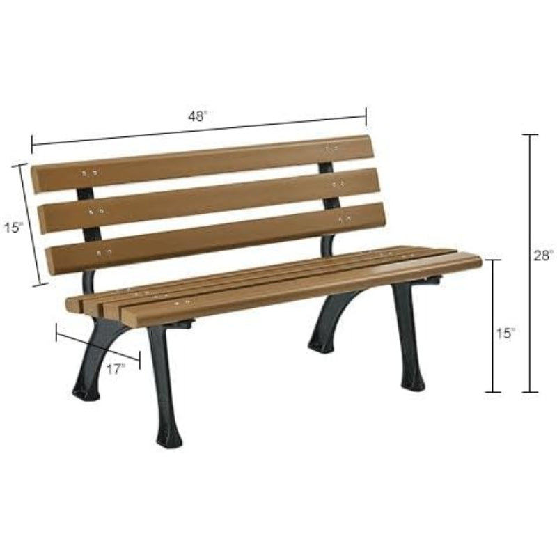 4' Tan Plastic Park Bench with Backrest