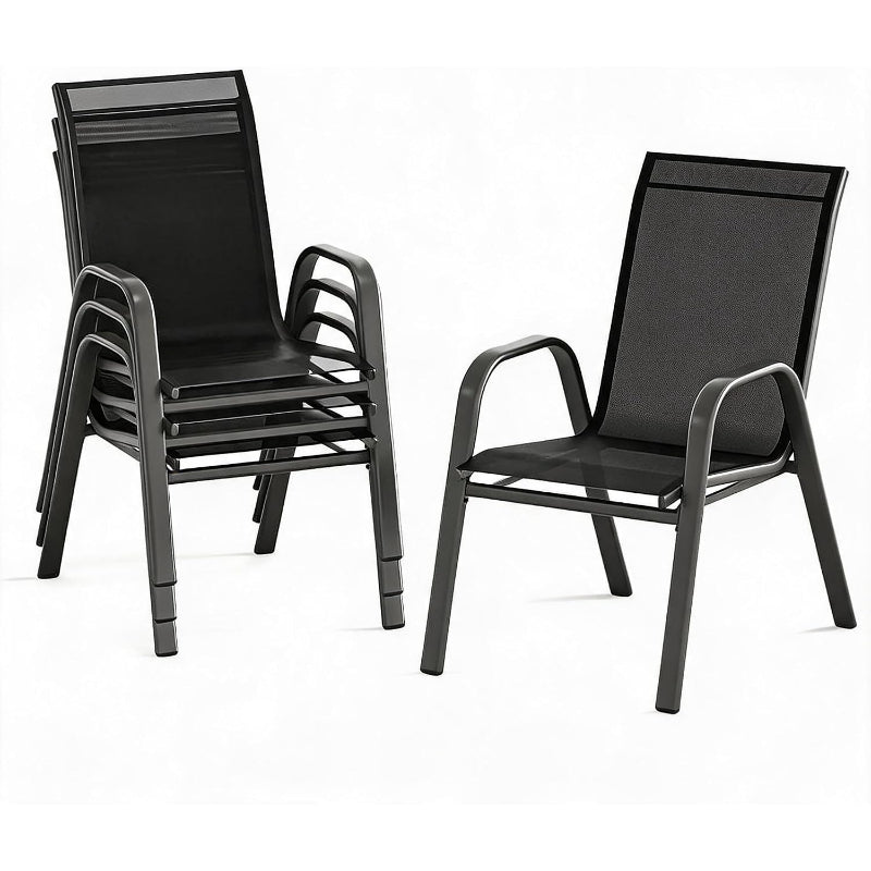 Black Stackable High-Back Patio Chairs Set of 4