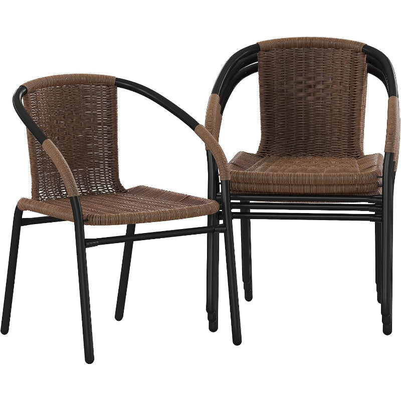 Brown Rattan Stackable Chairs Set of 4