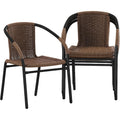 Brown Rattan Stackable Chairs Set of 4