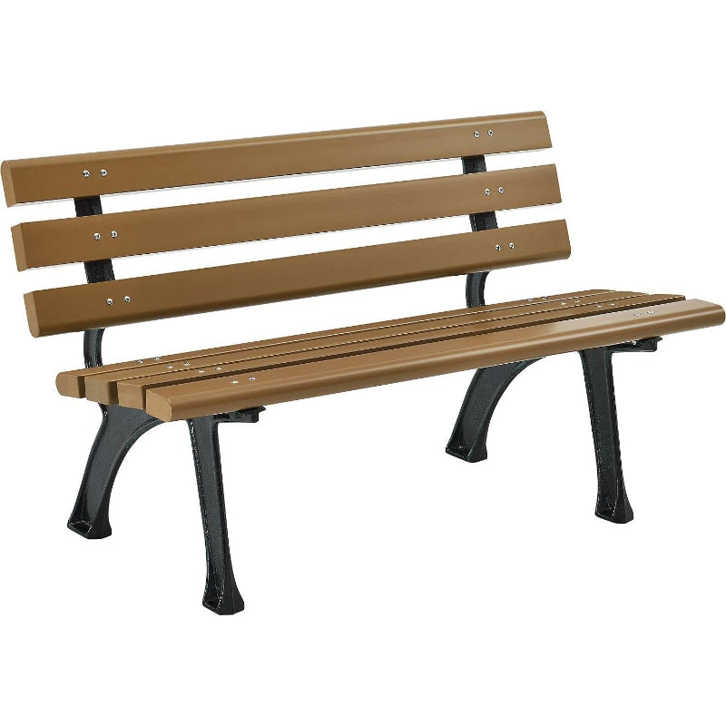 4' Tan Plastic Park Bench with Backrest