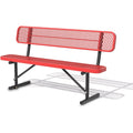 72" Red Metal Park Bench with Backrest, Heavy Duty