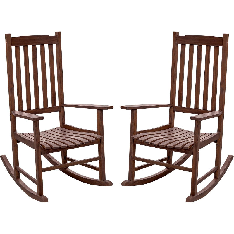 2-Pack Brown Acacia Wood Outdoor Rocking Chairs